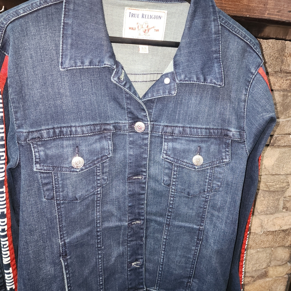 True Religion Denim Jacket with Red Accents